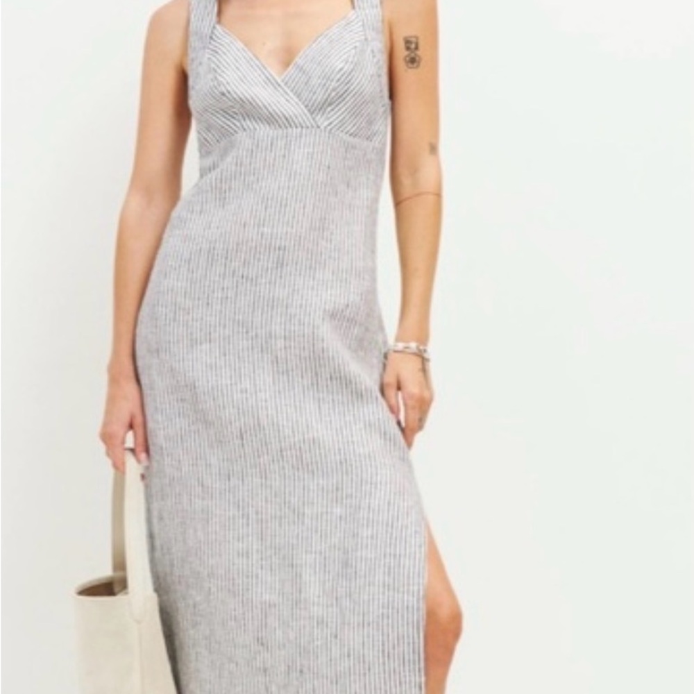 Reformation Gray Striped Midi Dress - Picture 1 of 3